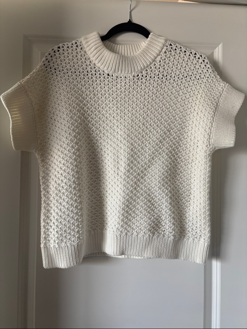 Haven Well Within Cream Short-Sleeve Crewneck Textured Knit Sweater